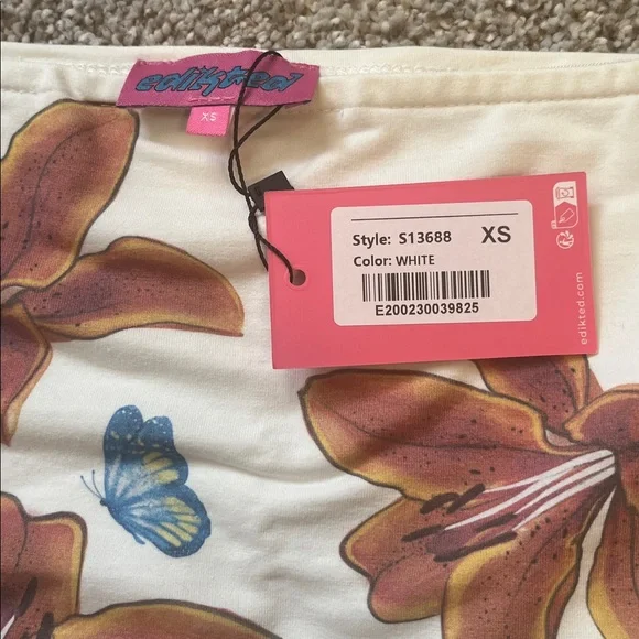 Edikted Floral Tube Top - White and Orange - Picture 3 of 4